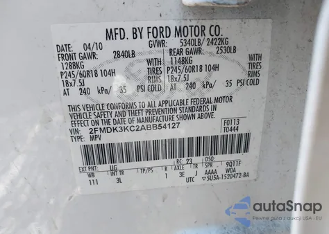 2010 Ford Edge Limited z USA, uszkodzony, nr VIN 2FMDK3KC2ABB54127